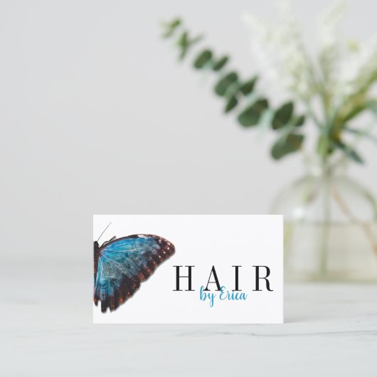 Hair Stylist Elegant Blue Butterfly Beauty Salon Visitekaartje (Staand voorkant)