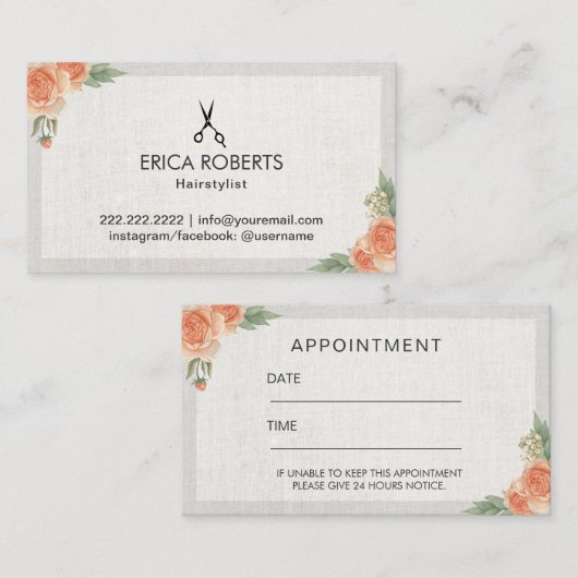Hair Stylist Elegant Floral Appointment Afsprakenkaartje (Voorkant / Achterkant)