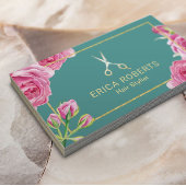 Hair Stylist Elegant Floral Gold Scissor Salon Visitekaartje