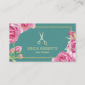 Hair Stylist Elegant Floral Gold Scissor Salon Visitekaartje (Voorkant)
