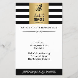 Hair Stylist Elegant Gold Black White Stripes Flyer
