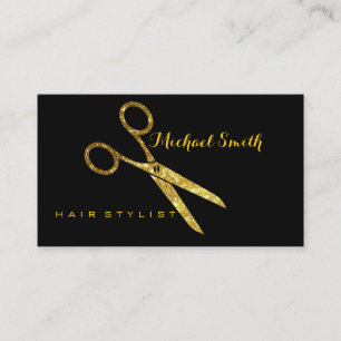 Hair Stylist Elegant Gold Glitter Scissors Salon Visitekaartje