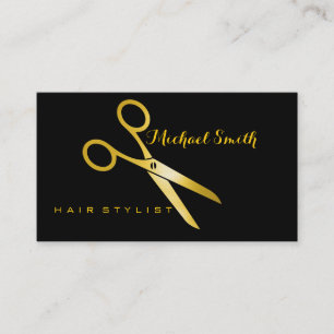 Hair Stylist Elegant Gold Scissors Salon Visitekaartje