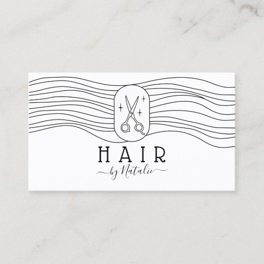 Hair Stylist Elegant Hand-Drawn Scissor Logo Visitekaartje (Voorkant)