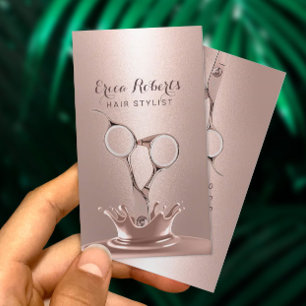 Hair Stylist Elegant Roos Gold Scissor Splash Visitekaartje