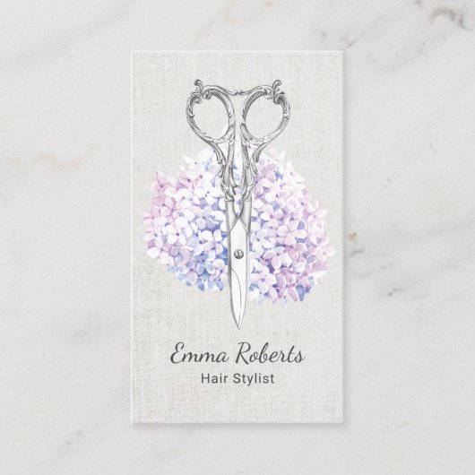 Hair Stylist Elegant Scissor & Flower Beauty Salon Visitekaartje (Voorkant)