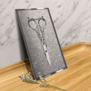 Hair Stylist Elegant Scissor Modern Silver Glitter Visitekaartje
