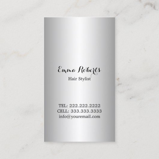 Hair Stylist Elegant Scissor Modern Silver Glitter Visitekaartje (Achterkant)