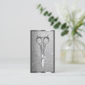 Hair Stylist Elegant Scissor Modern Silver Glitter Visitekaartje (Staand voorkant)