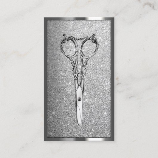 Hair Stylist Elegant Scissor Modern Silver Glitter Visitekaartje (Voorkant)