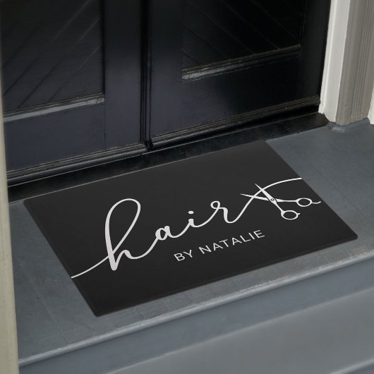Hair Stylist Elegant Scissor Script Beauty Salon Deurmat