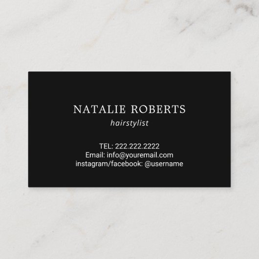 Hair Stylist Elegant Scissor Script Black Salon Visitekaartje (Achterkant)