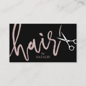 Hair Stylist Elegant Scissor Script Black Salon Visitekaartje (Voorkant)