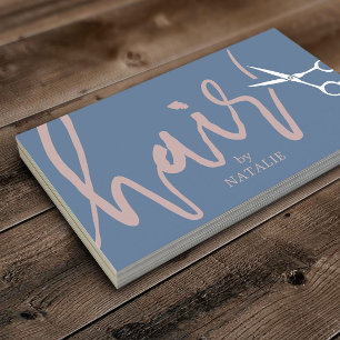 Hair Stylist Elegant Script Dusty Blue Pink Salon Visitekaartje