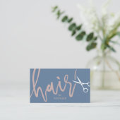 Hair Stylist Elegant Script Dusty Blue Pink Salon Visitekaartje (Staand voorkant)
