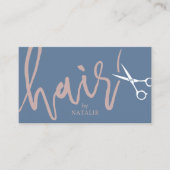 Hair Stylist Elegant Script Dusty Blue Pink Salon Visitekaartje (Voorkant)