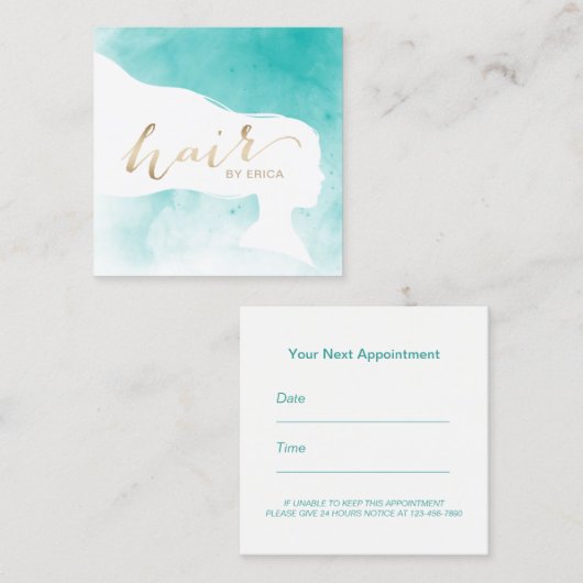 Hair Stylist Elegant Waterverf Salon Appointment Afsprakenkaartje (Voorkant / Achterkant)