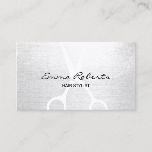 Hair Stylist Elegant White Scissor Minimalist Visitekaartje (Voorkant)