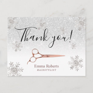 Hair Stylist Elegant Winter Snowflakes Dank je Briefkaart