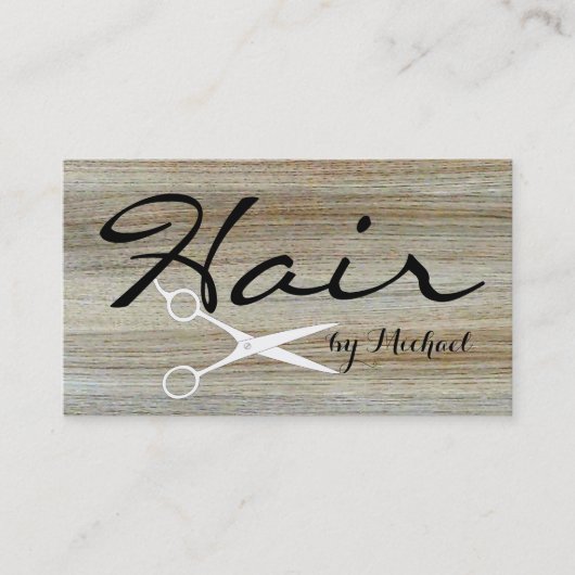 Hair Stylist Elegant Wood Grain Achtergrond #4 Visitekaartje (Voorkant)