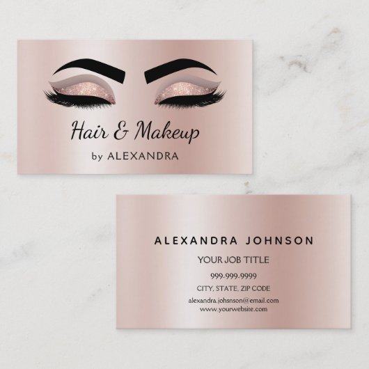 Hair Stylist Eyelash Lashes Glitter Roos Gold Visitekaartje (Voorkant / Achterkant)