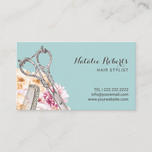 Hair Stylist  Floral Blauwgroen Benoeming Afsprakenkaartje (Voorkant)