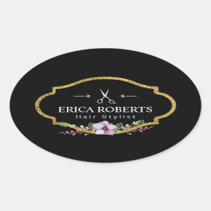 Hair Stylist  Floral Elegant Beauty Salon Ovale Sticker