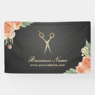 Hair Stylist  Floral Elegant Black & Gold Spandoek