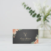 Hair Stylist  Floral Elegant Black & Gold Visitekaartje (Staand voorkant)