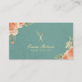 Hair Stylist  Floral Elegant Linen Visitekaartje (Voorkant)