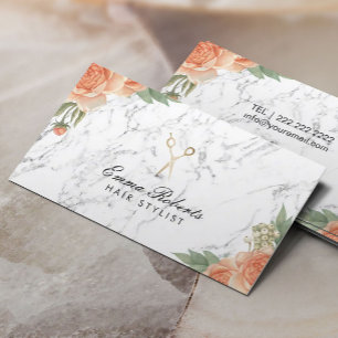Hair Stylist  Floral Elegant Marble Salon Visitekaartje