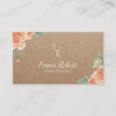 Hair Stylist  Floral Rustic Kraft Visitekaartje (Voorkant)