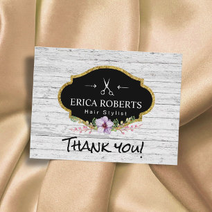 Hair Stylist  Floral Rustic Wood Dank je Briefkaart