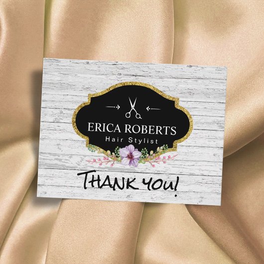 Hair Stylist  Floral Rustic Wood Dank je Briefkaart