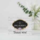 Hair Stylist  Floral Rustic Wood Dank je Briefkaart (Staand voorkant)