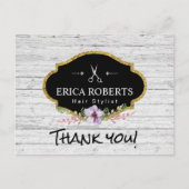 Hair Stylist  Floral Rustic Wood Dank je Briefkaart (Voorkant)