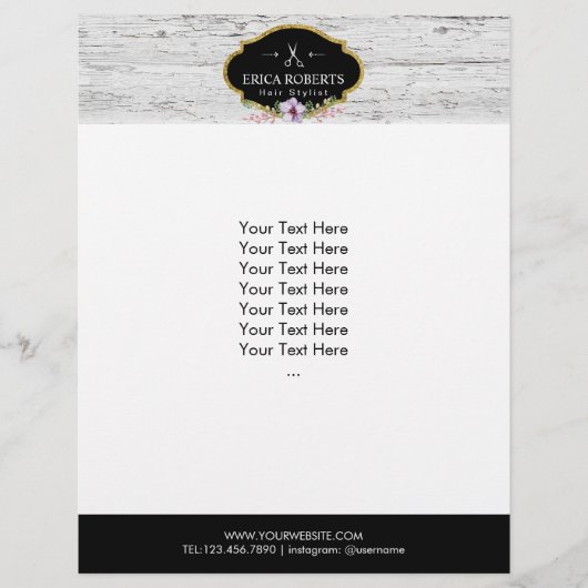 Hair Stylist  Floral Rustic Wood Salon Flyer (Voorkant)