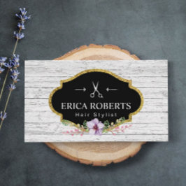Hair Stylist  Floral Rustic Wood Visitekaartje