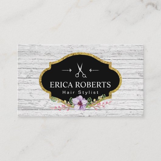 Hair Stylist Floral Rustic Wood Visitekaartje (Voorkant)