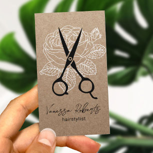 Hair Stylist  Floral Scissor Rustic Kraft Visitekaartje