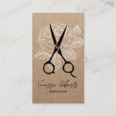 Hair Stylist Floral Scissor Rustic Kraft Visitekaartje (Voorkant)