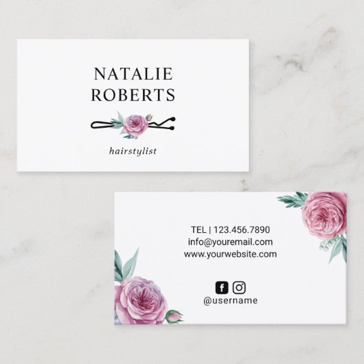 Hair Stylist  Flower Bobby Pin Beauty Salon Visitekaartje (Voorkant / Achterkant)