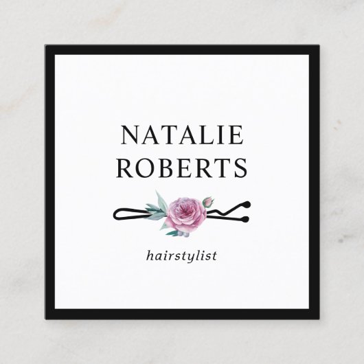 Hair Stylist Flower Bobby Pin Minimalist Lijst Vierkante Visitekaartje (Voorkant)