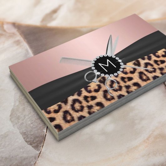 Hair Stylist Folie Roos Gold Monogram Leopard Visitekaartje