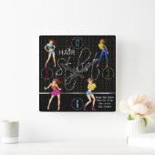 Hair Stylist Fun Girl Design Vierkante Klok (Huis)