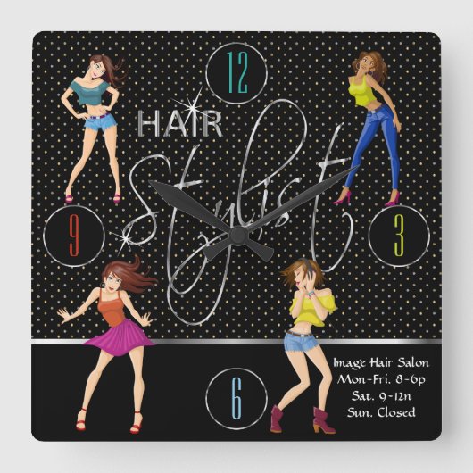 Hair Stylist Fun Girl Design Vierkante Klok (Voorkant)