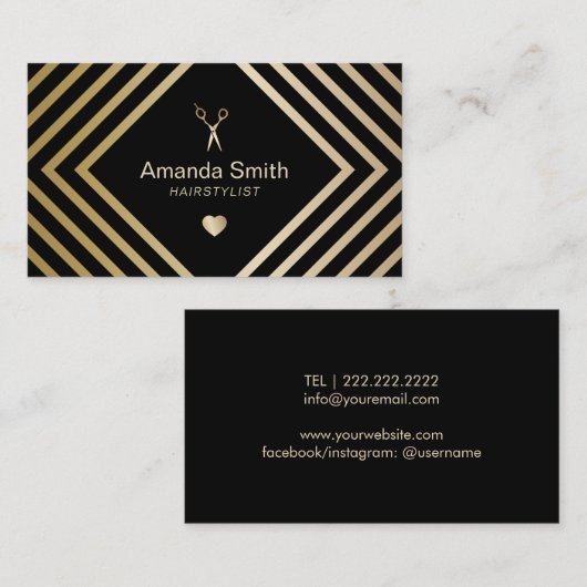 Hair Stylist Geometric Black & Gold Hair Salon Visitekaartje (Voorkant / Achterkant)
