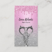 Hair Stylist Girly Pink Drift Silver Glitter Salon Visitekaartje (Voorkant)