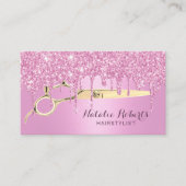 Hair Stylist Girly Pink Glitter Drift Beauty Salon Visitekaartje (Voorkant)