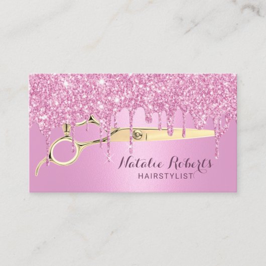 Hair Stylist Girly Pink Glitter Drift Beauty Salon Visitekaartje (Voorkant)
